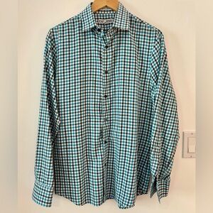Express Men's Extra Slim Fit Teal and White Plaid Shirt